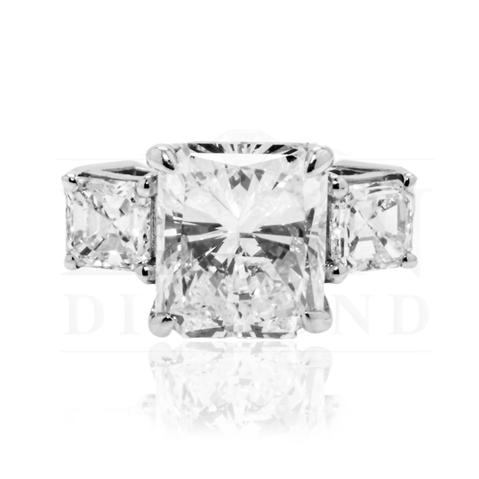 18K White Gold 2.01Ct Radiant Cut Triple Diamond Engagement Ring 2.54Ctw Bridal