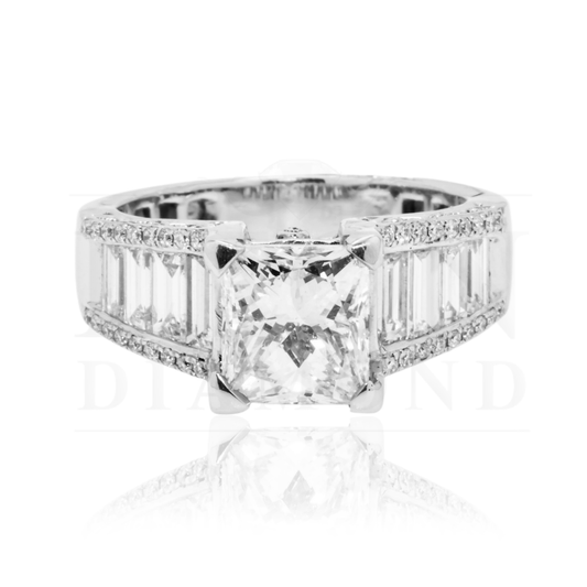 18K White Gold 2.06Ct Princess Cut Diamond Engagement Rings 3.21Ctw Bridal