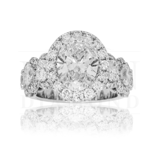 18K White Gold 3.02Ct Oval Cut Diamond Engagement Ring 5.77Ctw Bridal