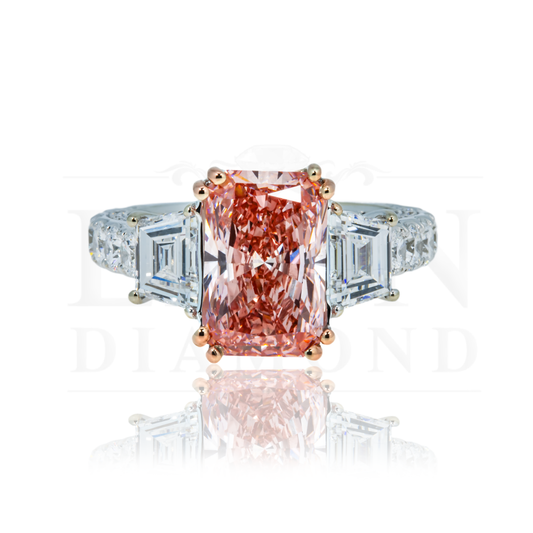 18K White Gold 3.26Ct Radiant Cut Fancy Vivid Pink Diamond Ring 5.76Ctw Bridal