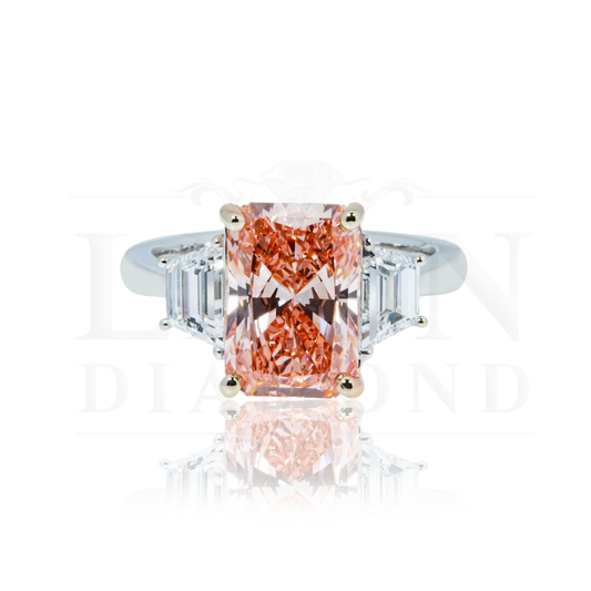 18K White Gold 3.72Ct Radiant Cut Fancy Vivid Pink Diamond Ring 4.82Ctw Bridal