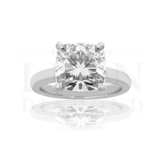 18K White Gold 4.07Ct Cushion Cut Solitaire Engagement Ring 4.17Ctw Bridal