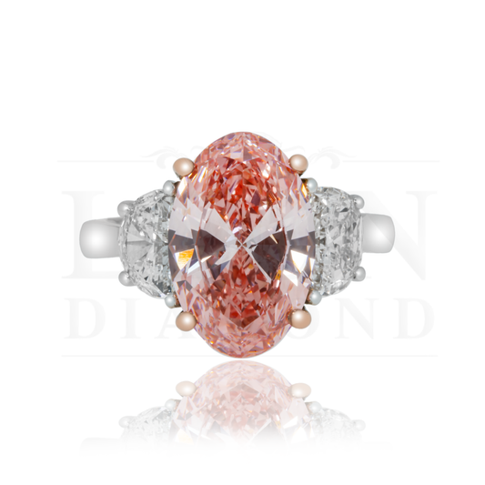 18K White Gold 4Ct Fancy Vivid Pink Oval Diamond Ring 5.10Ctw Bridal