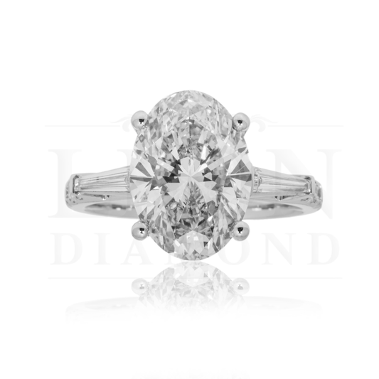 18K White Gold 4.35Ct Oval Cut Diamond Engagement Ring 5.11Ctw Bridal