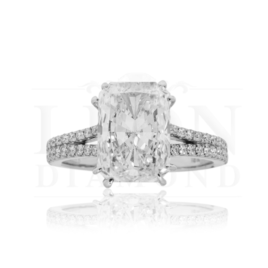 18K White Gold 4.41Ct Elongated Cushion Cut Diamond Engagement Ring Bridal