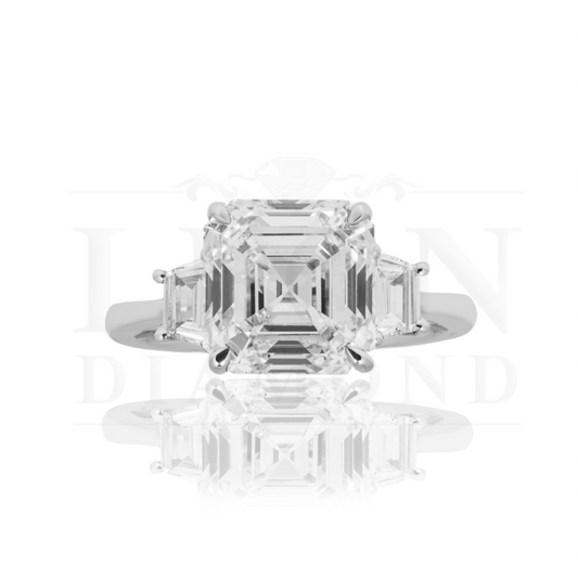 18K White Gold 4.53Ct Asscher Cut Triple Diamond Engagement Ring 4.97Ctw Bridal