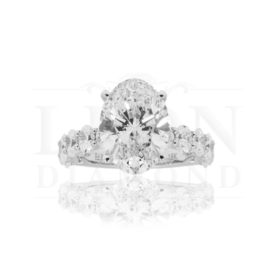 18K White Gold 4.73Ct Oval Cut Engagement Ring 7.38Ctw Bridal