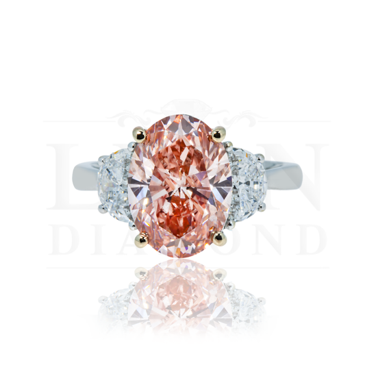 18K White Gold 4Ct Oval Cut Fancy Vivid Pink Diamond Ring 5.01Ctw Bridal