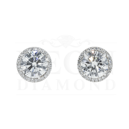 18K White Gold 5Ct Each Round Diamond Stud Earrings W/ Halo 10.55Ctw