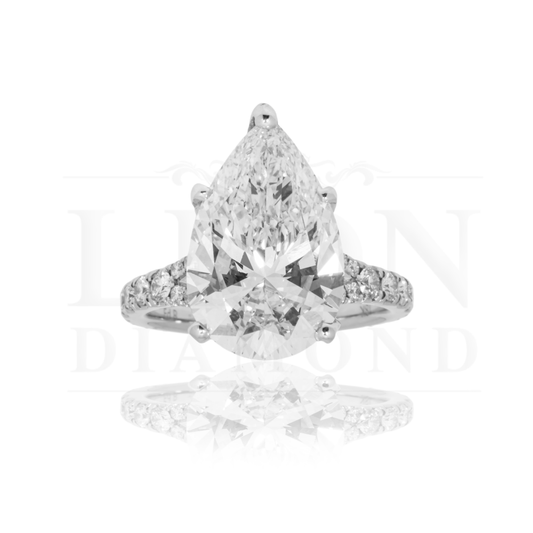 18K White Gold 6.07Ct Pear Cut Diamond Engagement Ring 6.93Ctw Bridal