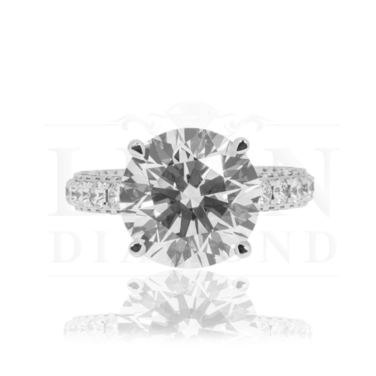 18K White Gold 6.42Ct Round Cut Diamond Engagement Ring 8.29Ctw Bridal