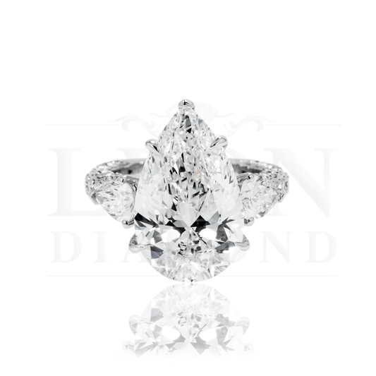 18K White Gold 9.02Ct Triple Pear Cut Diamond Engagement Ring 12.22Ctw Bridal