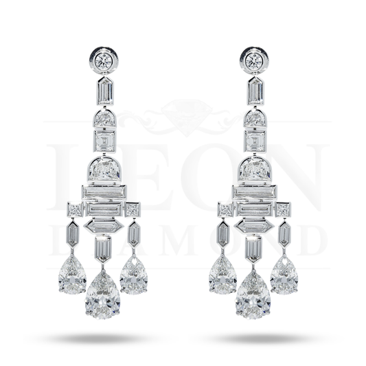 18K White Gold Antique Design Diamond Drop Earrings 20.92Ctw