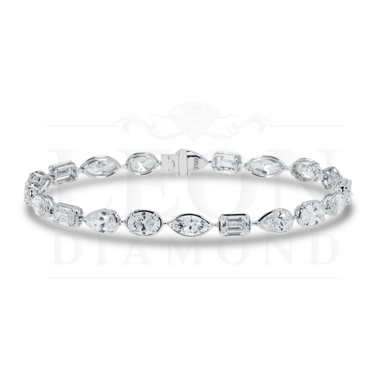 18K White Gold Bezel Set Combination Cut Diamond Satellite Bracelet 10.70Ct Bracelets