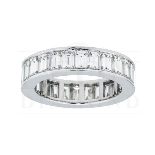 18K White Gold Channel Set Emerald Cut Diamond Eternity Ring 4.76Ct Rings