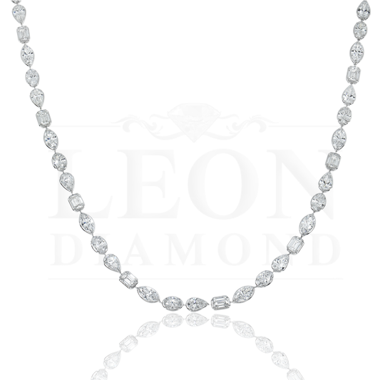 18K White Gold Combination Cut Diamond Chain 24.86Ct Necklace