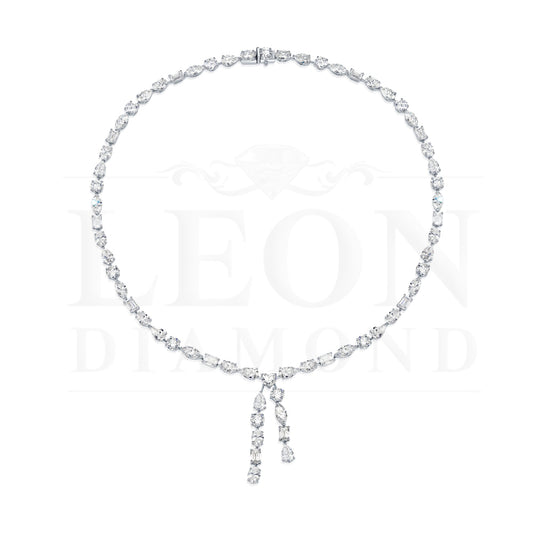 18K White Gold Combination Cut Diamond Drop Necklace 34.47Ct Necklace