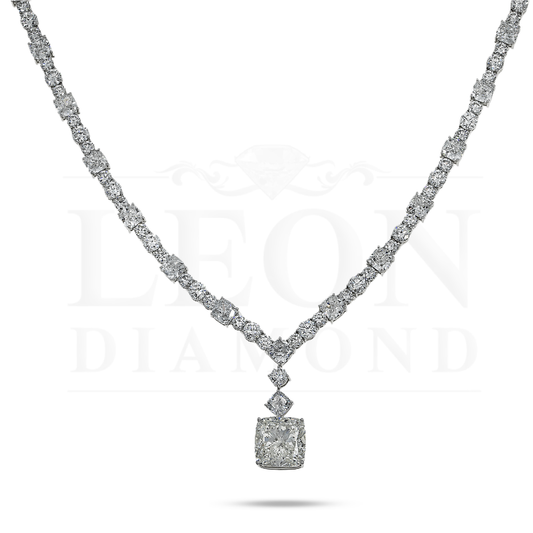 18K White Gold Cushion Cut Diamond Drop Necklace 36.29Ct Necklace