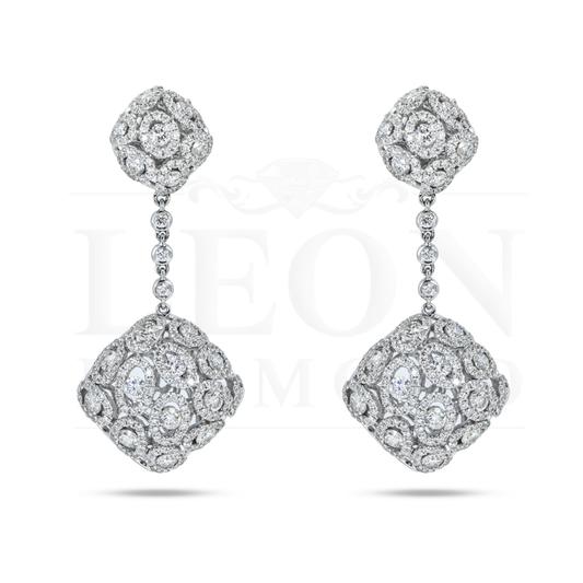 18K White Gold Detailed Diamond Drop Earrings 12.29Ctw