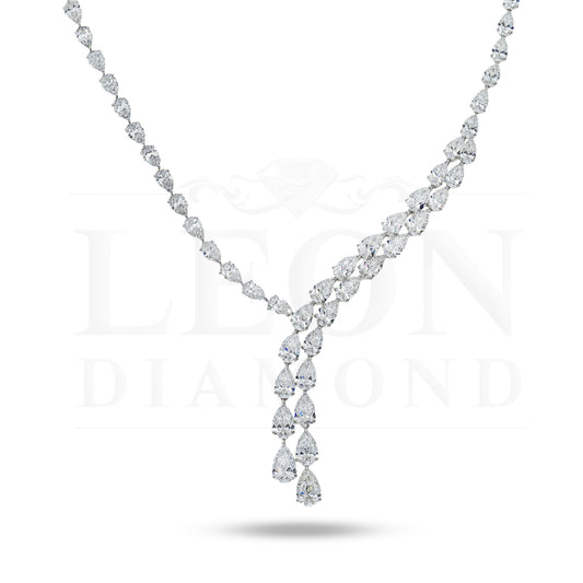 18K White Gold Detailed Pear Cut Diamond Drop Necklace 56.95Ct Necklace