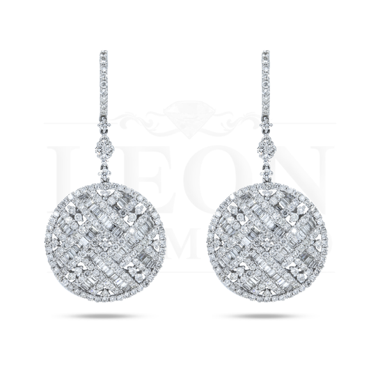 18K White Gold Diamond Circle Drop Earrings 6.67Ct