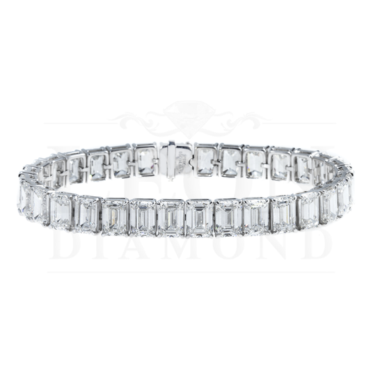 18K White Gold Emerald Cut Diamond Tennis Bracelet 34.48Ct Bracelets