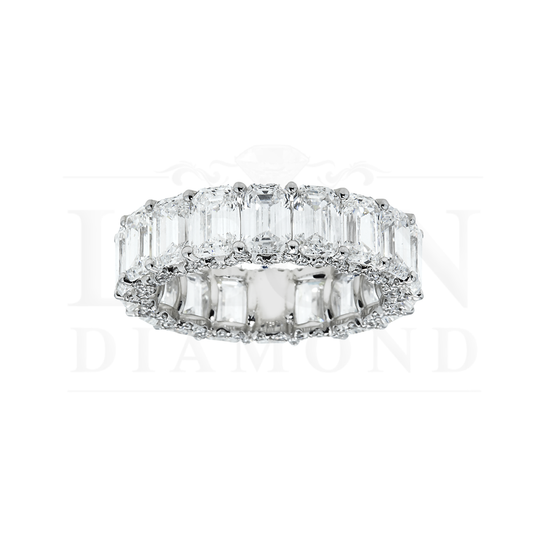 18K White Gold Emerald Diamond Cut Eternity Ring W/ Encrusted Setting 8.75Ct (Size 6) Rings