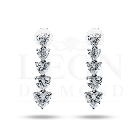 18K White Gold Falling Heart Diamond Drop Earrings 3.98Ctw