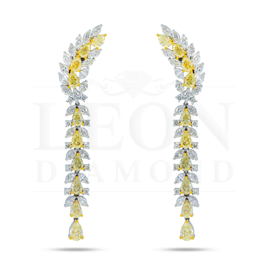 18K White Gold Fancy Yellow Diamond Drop Earrings 13.41Ctw