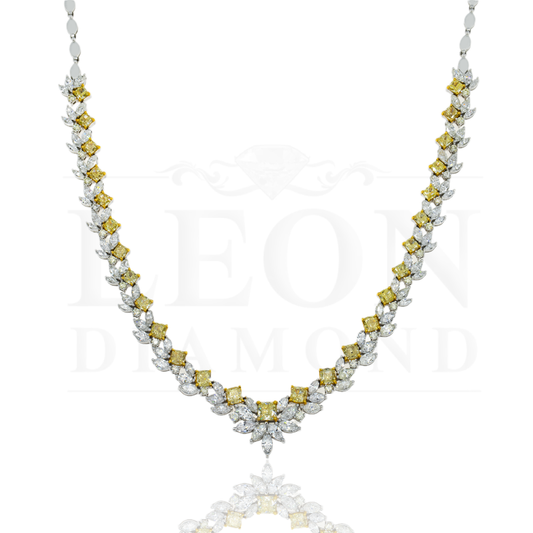 18K White Gold Fancy Yellow Diamond Necklace 21.88Ct Necklace