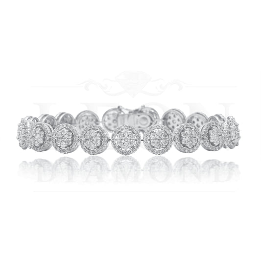 18K White Gold Flower Cluster Round Diamond Bracelet 19.28Ct Bracelets