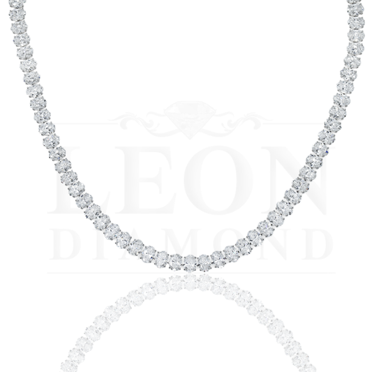 18K White Gold Full Oval Cut Diamond Tennis Chain 44.96Ct Necklace