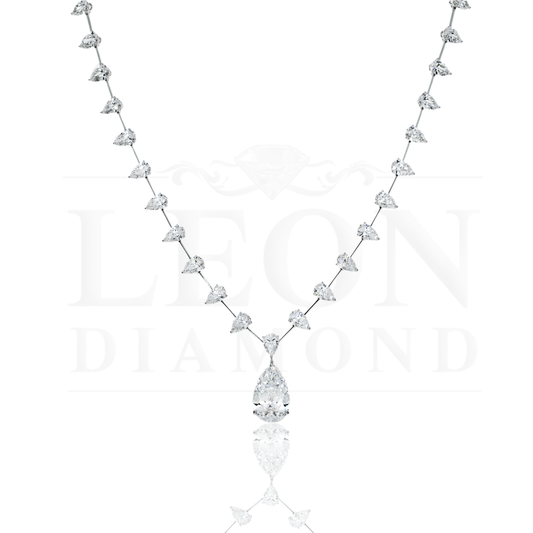 18K White Gold Full Pear Cut Diamond Drop Necklace 20.07Ct Necklace