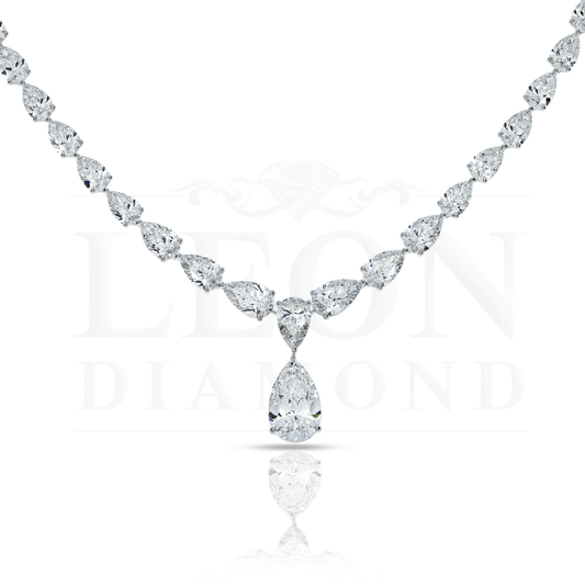 18K White Gold Full Pear Cut Diamond Drop Necklace 56.43Ct Necklace