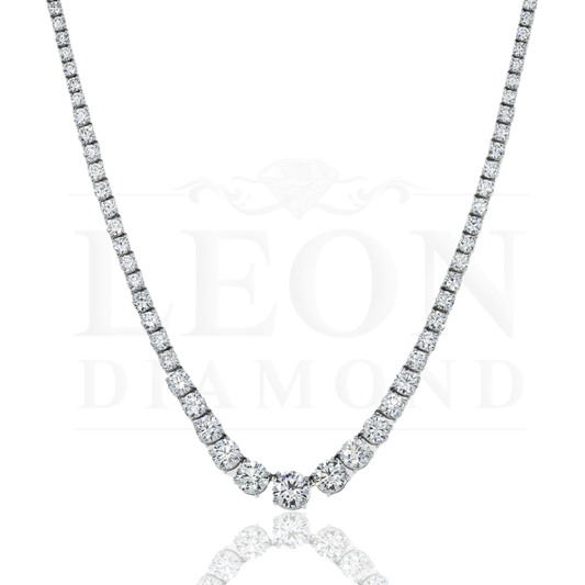 18K White Gold Graduated Round Diamond Tennis Chain 21.79Ct Necklace