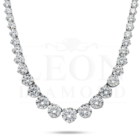 18K White Gold Graduated Round Diamond Tennis Chain 84.70Ct Necklace