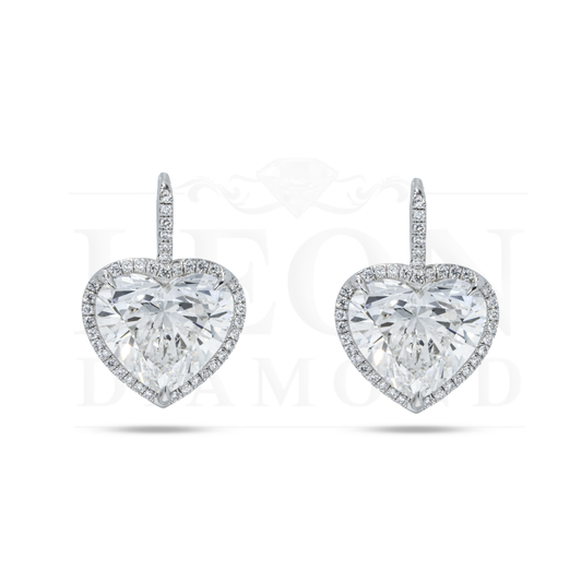 18K White Gold Heart Diamond Earrings W/ A Halo 10.71Ctw