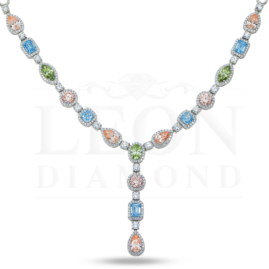 18K White Gold Multi Cut Fancy Color Diamond Drop Necklace 22.94Ct (Matching Set) Necklace