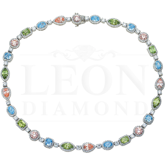 18K White Gold Multi Cut & Fancy Color Diamond Necklace 36.81Ct (Matching Set) Jewelry