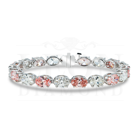 18K White Gold Oval Cut & Fancy Pink Diamond Bracelet 19.39Ct Bracelets