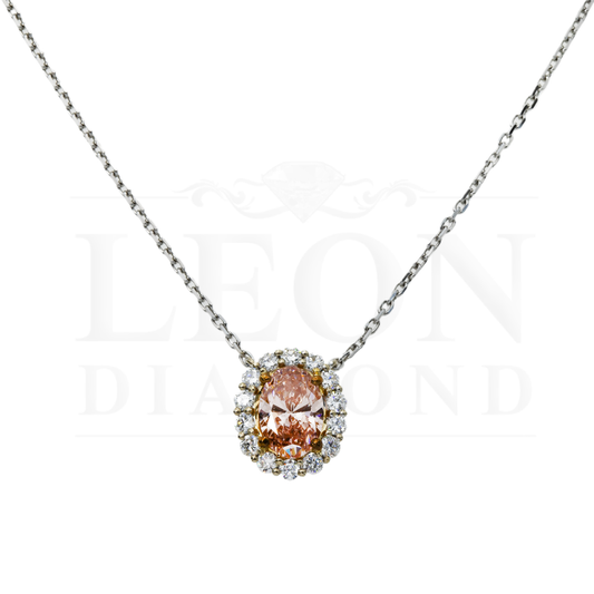 18K White Gold Oval Cut Fancy Pink Diamond Necklace 1.38Ct Necklace