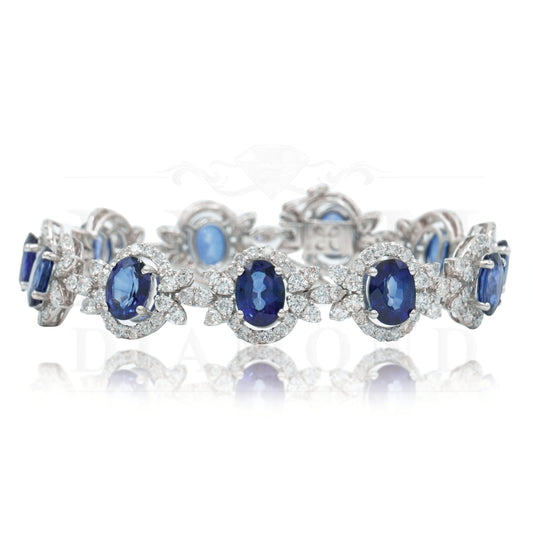 18K White Gold Oval Cut Sapphire & Diamond Bracelet Bracelets