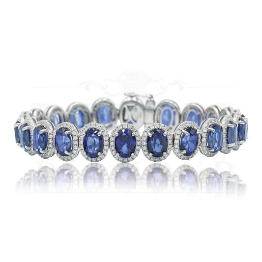 18K White Gold Oval Cut Sapphire & Diamond Bracelet Bracelets