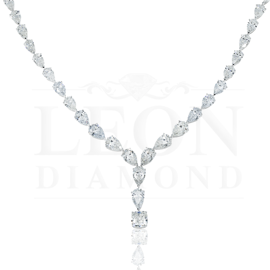 18K White Gold Pear & Cushion Cut Diamond Drop Necklace 40.28Ct Necklace