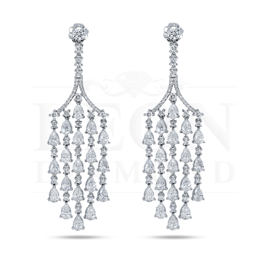 18K White Gold Pear Cut Diamond Chandelier Drop Earrings 10.50Ctw