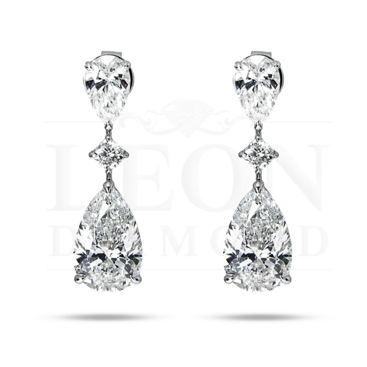 18K White Gold Pear Cut Diamond Rose Bud Drop Earrings 10.56Ct