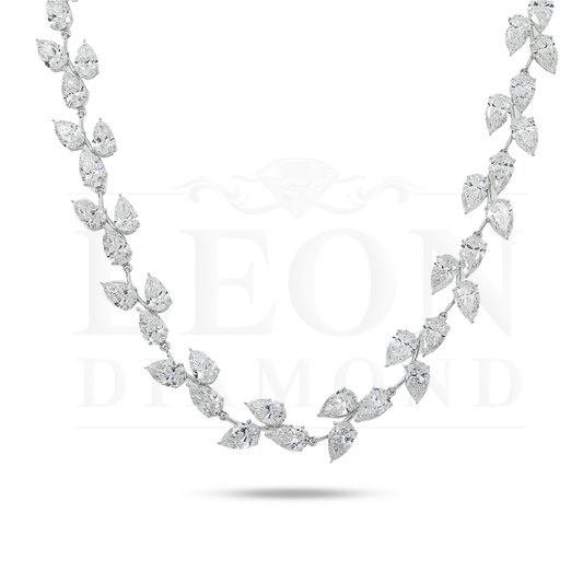 18K White Gold Pear Cut Diamond Rose Bud Vine Necklace 56.69Ct Necklace