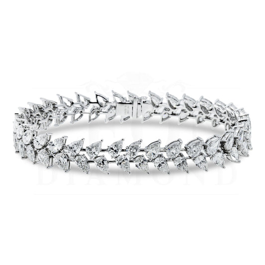 18K White Gold Pear Cut Diamond Rosebud Tennis Bracelet 16.68Ctw Bracelets