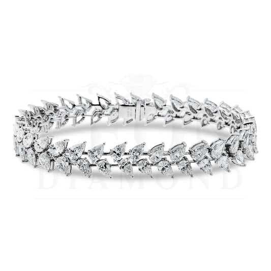 18K White Gold Pear Cut Diamond Rosebud Tennis Bracelet 16.68Ctw Bracelets