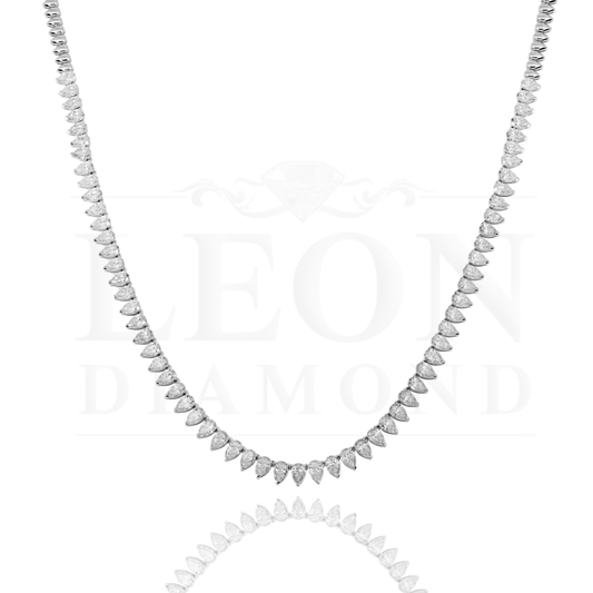 18K White Gold Pear Cut Diamond Tennis Chain 21.76Ct Necklace